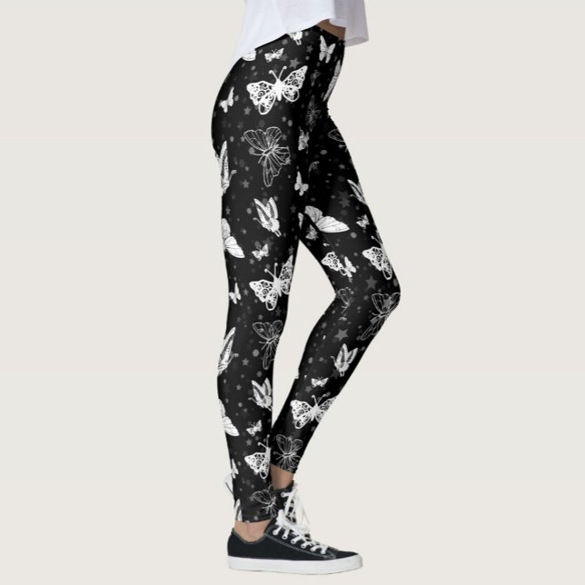 Leggings Motif d'illustration noir blanc papillon (Créateur téléchargé)