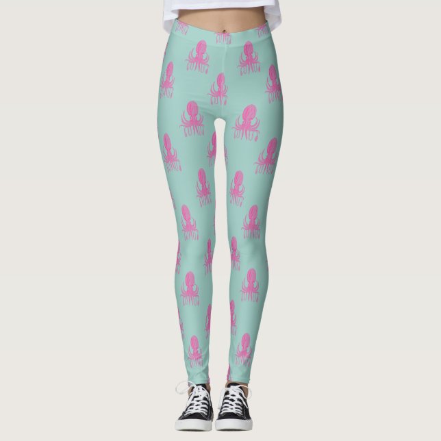Leggings Motif d'illustrations de pieuvres mignonnes Aqua e (Devant)