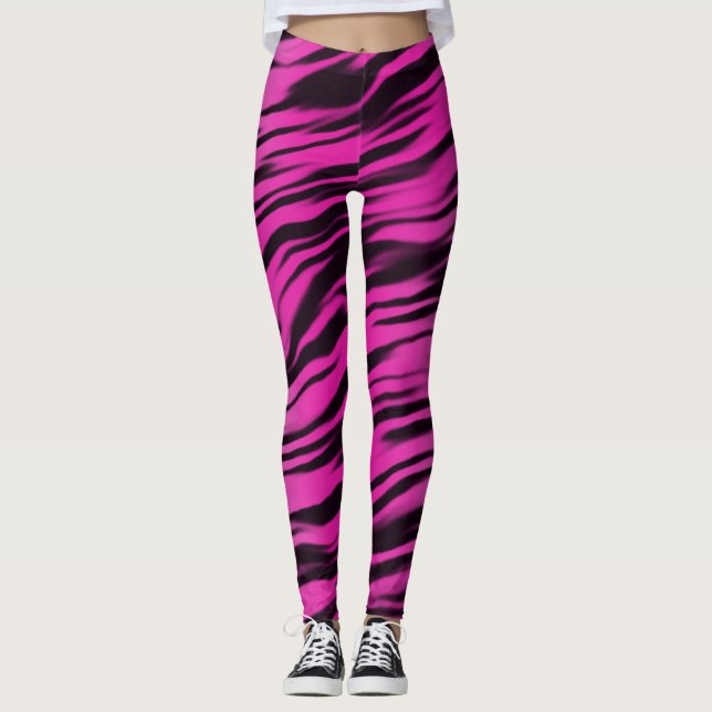 Leggings Motif d'impression de bandes de tigres noirs roses (Devant)