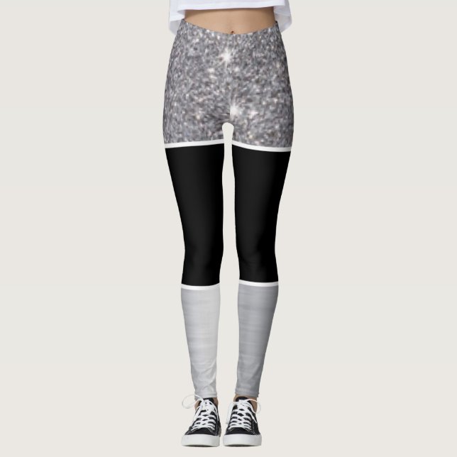 Leggings Motif d'impression en argent noir Parties scintill (Devant)