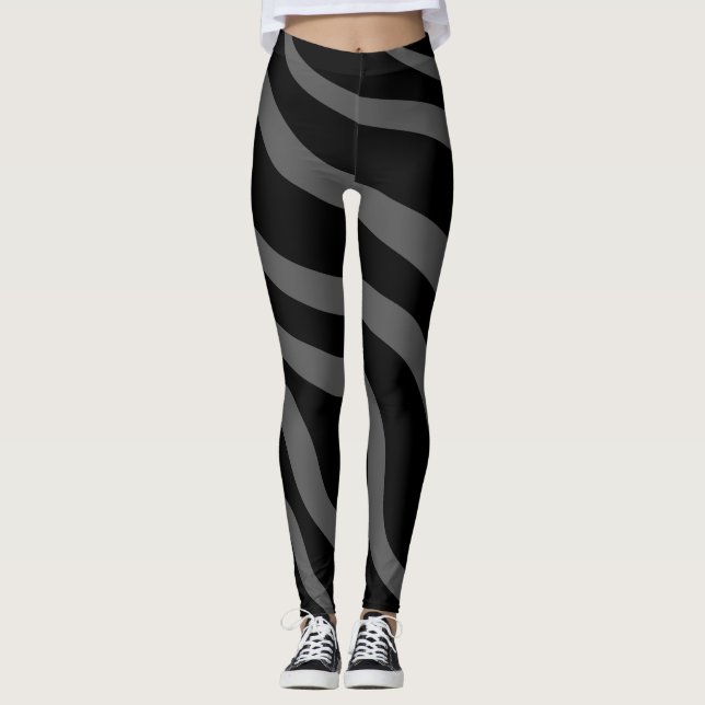 Leggings Motif d'impression noir et gris Zebra (Devant)