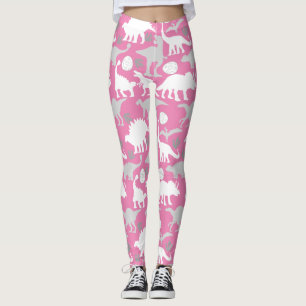 Leggings Motif Dino Gris L Fond Rose