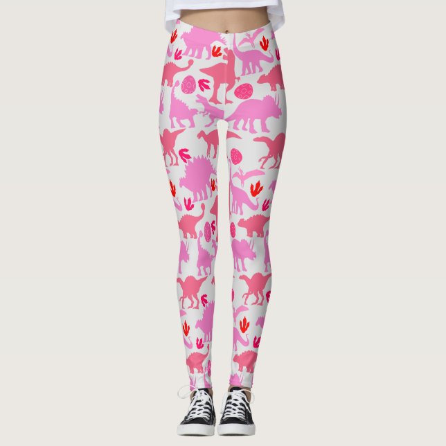Leggings Motif Dino Rose L Fond Gris (Devant)
