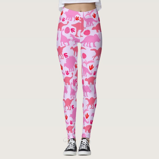 Leggings Motif Dino Rose L Fond Violet (Devant)