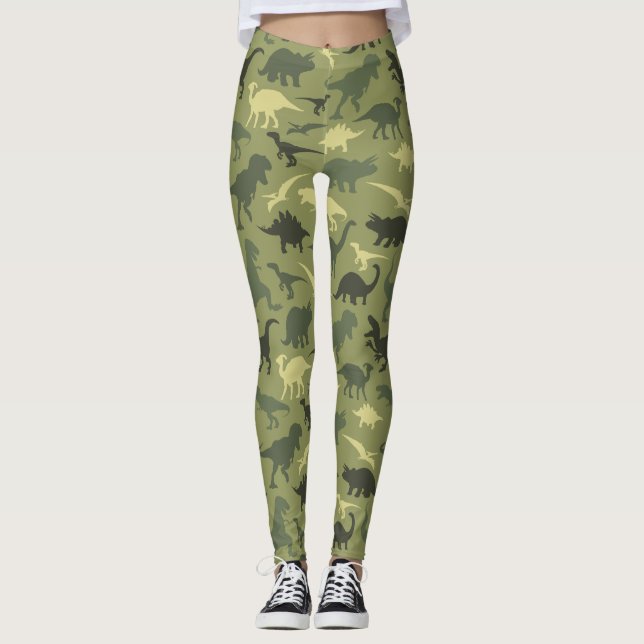 Leggings Motif Dinosaure, Silhouette Dinosaure, Dino Vert (Devant)