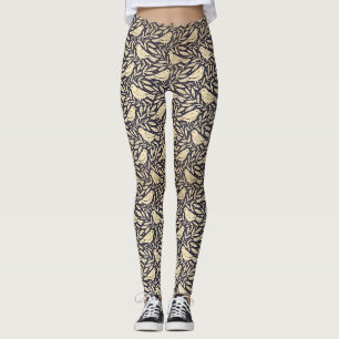 Leggings Motif d'oiseau beige vintage sur fond sombre