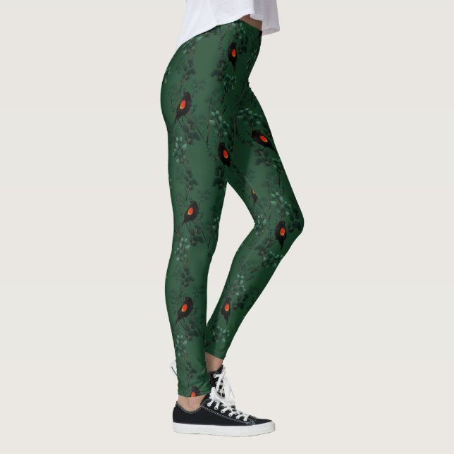 Leggings Motif d'oiseau-noir à ailes rouges (Droite)