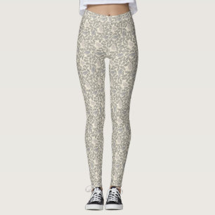 Leggings Motif d'oiseaux gris et ivoire