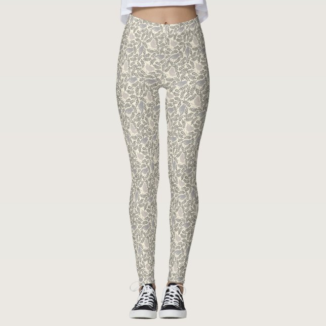 Leggings Motif d'oiseaux gris et ivoire (Devant)