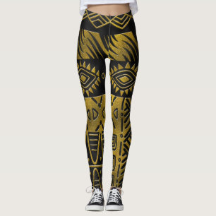 Leggings Motif d'or africain ethnique sur le noir