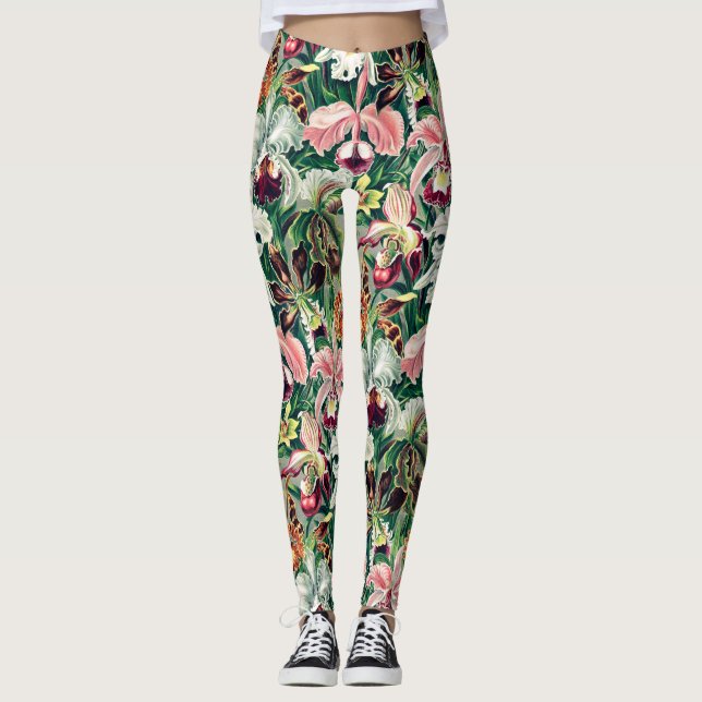 Leggings Motif d'orchidée blanche rose jaune (Devant)