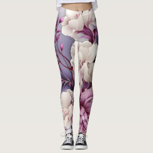 Leggings Motif d'orchidées blanches et violettes