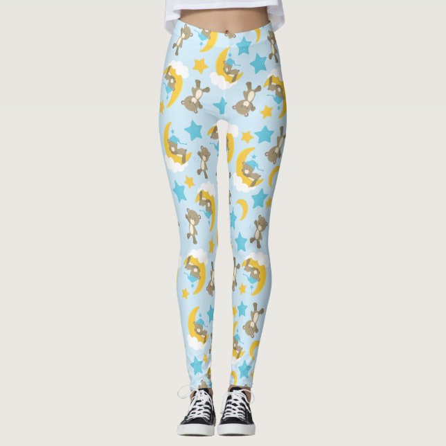 Leggings Motif D'Ours, Mignonnes Ours, Nounours, Étoiles (Devant)