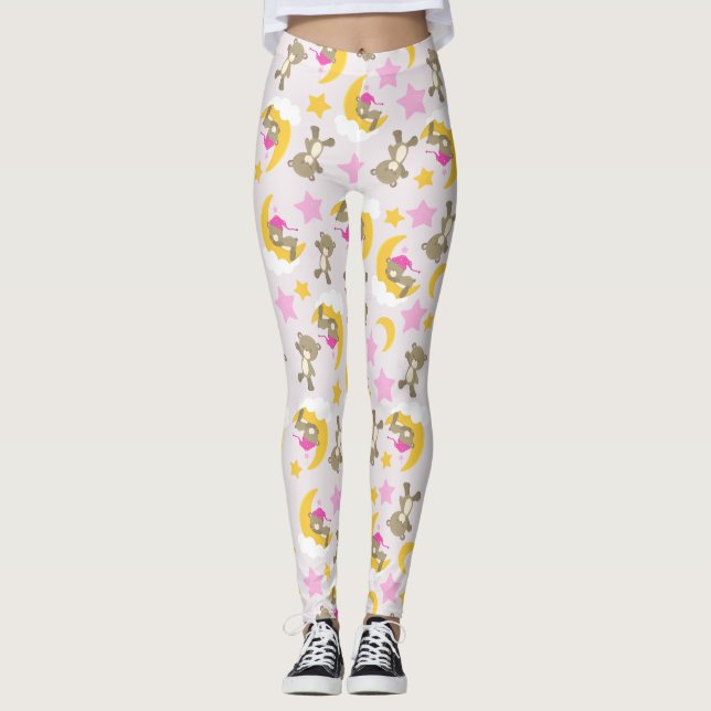 Leggings Motif D'Ours, Nounours, Mignons Ours, Étoiles (Devant)
