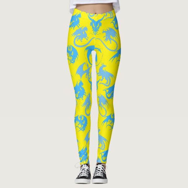 Leggings Motif Dragons de Feu LBlue B fond jaune (Devant)
