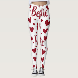 Leggings Motif du coeur avec le texte "Bestie" en rouge cur