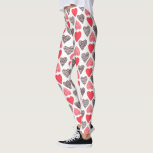 Leggings Motif du coeur de Valentin rouge et noir