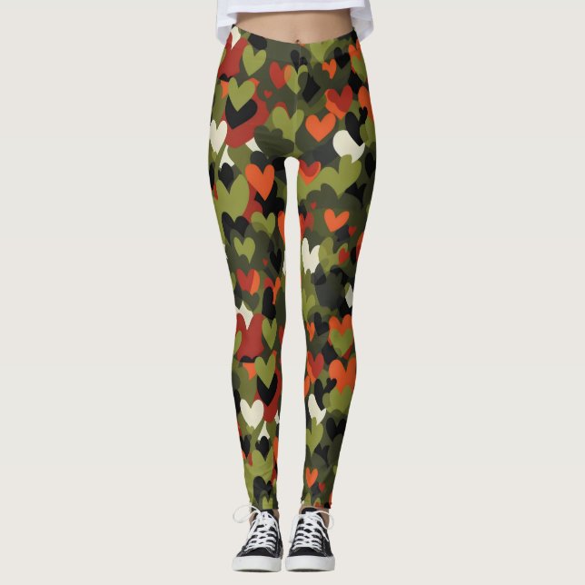 Leggings Motif du coeur rouge vert (Devant)