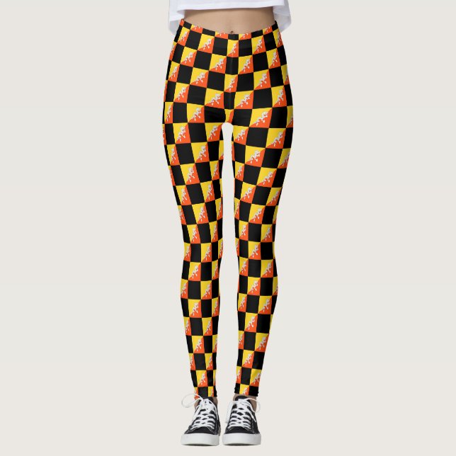 Leggings motif du drapeau À damiers Bhoutan (Devant)