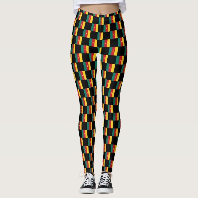 Leggings motif du drapeau À damiers Cameroun (Devant)