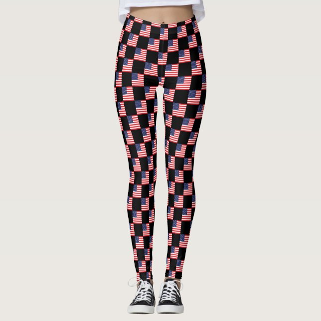 Leggings motif du drapeau À damiers États-Unis (Devant)