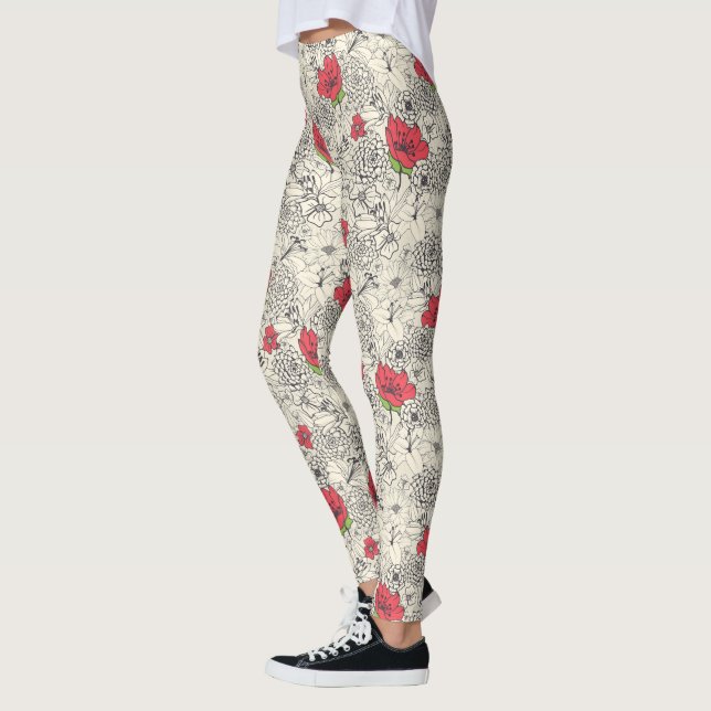 Leggings Motif du jardin de fleurs de pavot (Gauche)