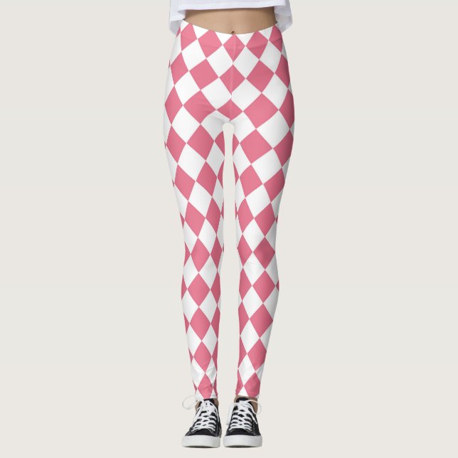 Leggings Motif du vérificateur de diamants rose blanc (Devant)