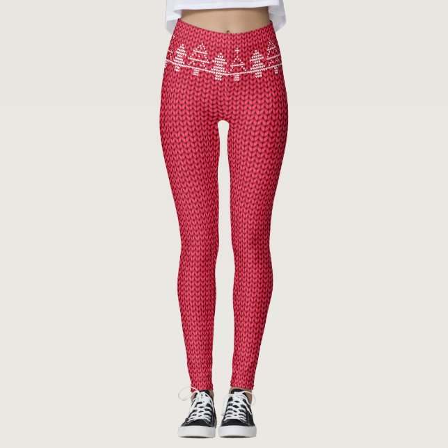 Leggings Motif d'ugly sweater de Noël arbre (Devant)