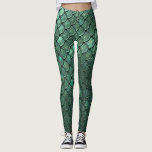 Leggings Motif Écailles de Peau de Dragon Émeraude Brillant