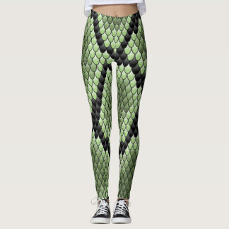 Leggings Motif Écailles de Serpent Vert Graphique de Textur
