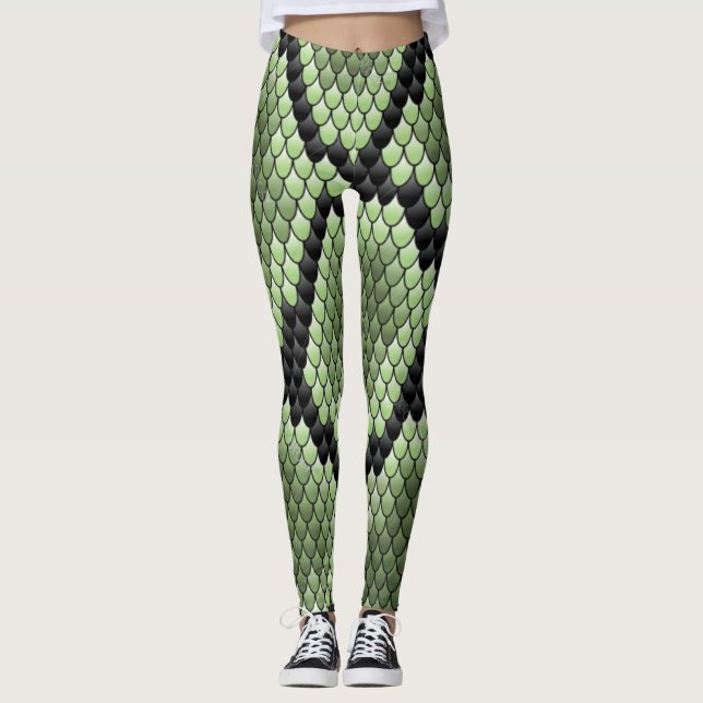 Leggings Motif Écailles de Serpent Vert Graphique de Textur (Devant)