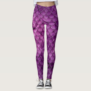 Leggings Motif Écailles de Sirène Glam Ombre Violette