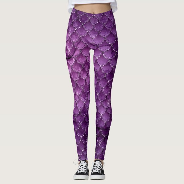 Leggings Motif Écailles de Sirène Glam Ombre Violette (Devant)