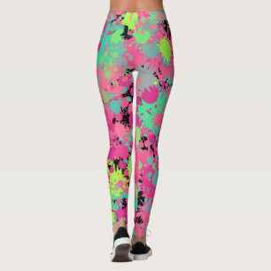 Leggings Motif éclaboussé rose vert pour les vacances à la
