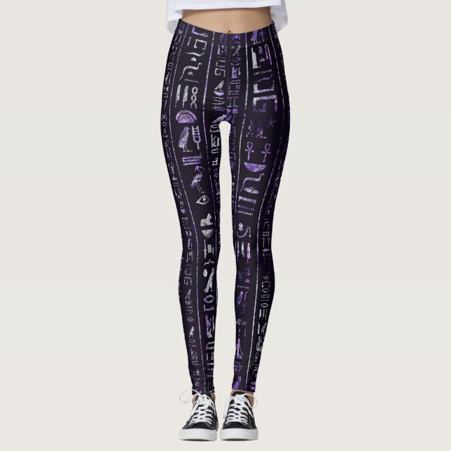Leggings Motif égyptien de hiéroglyphes d'améthyste et (Devant)