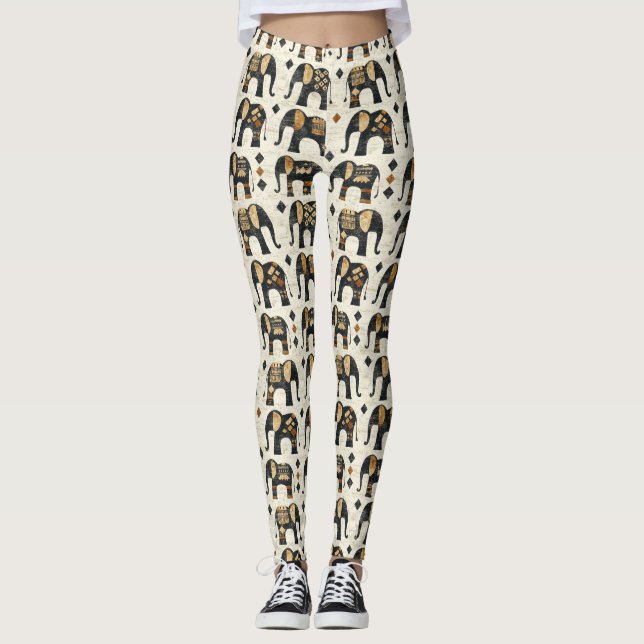 Leggings Motif éléphant bohème tribal (2) (Devant)