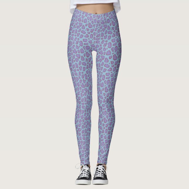 Leggings Motif empreinte de léopard pastel violet (Devant)