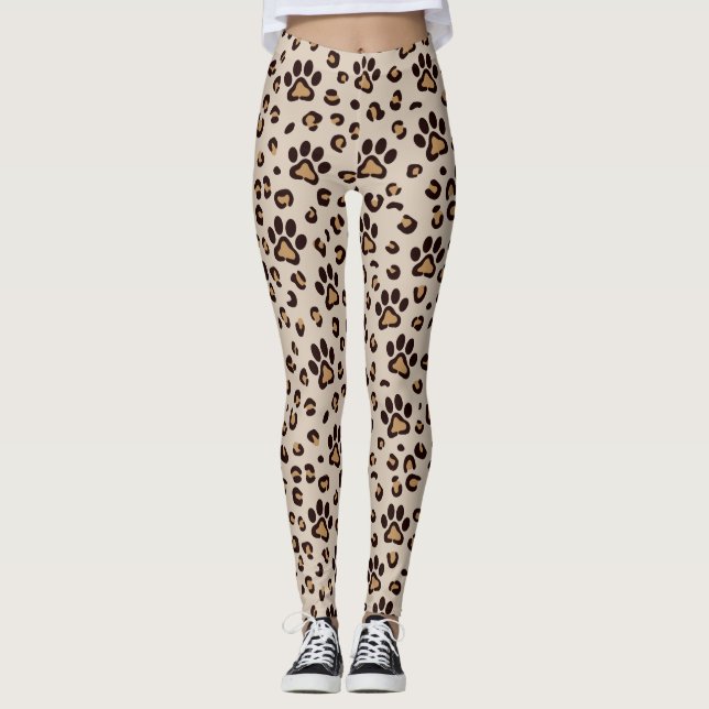 Leggings Motif Empreinte de Patte de Léopard Animal (Devant)