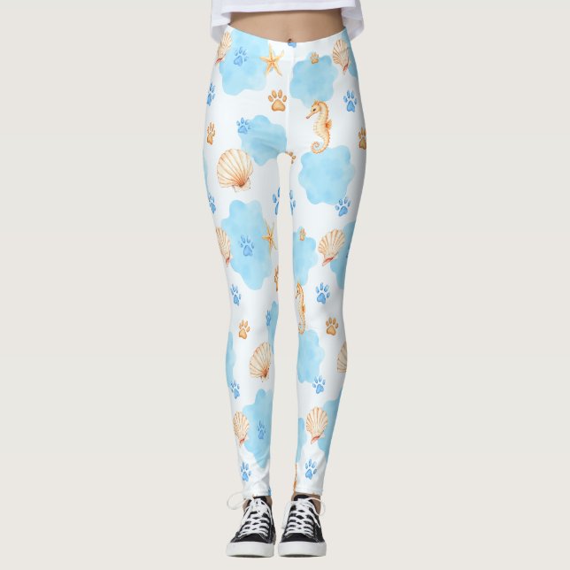 Leggings Motif Empreinte de patte d'inspiration océanique a (Devant)