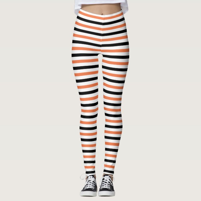 Leggings Motif en bande blanche et orange noir mignon Hallo (Devant)