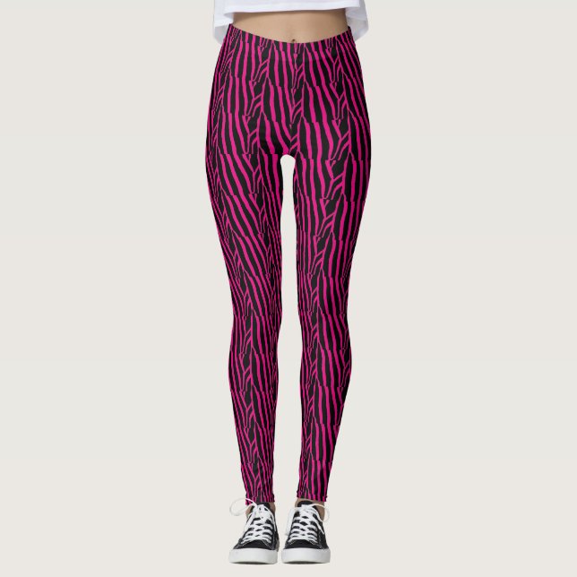 Leggings Motif en bande rose et noire Zebra (Devant)