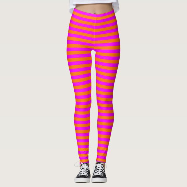 Leggings Motif en bande rose orange brillant (Devant)
