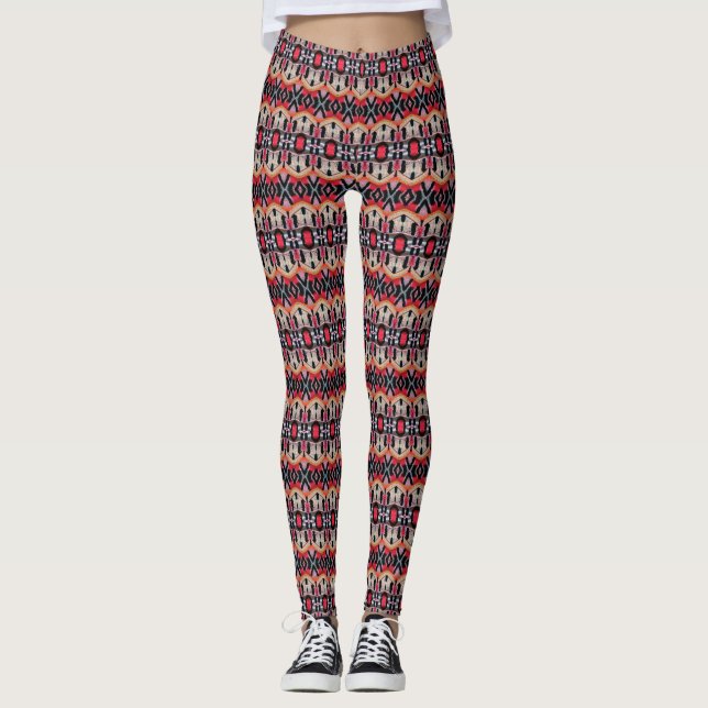 Leggings Motif en brique rouge, crème et noir (Devant)