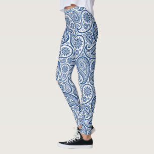 Leggings Motif en cachemire vintage bleu et blanc marine