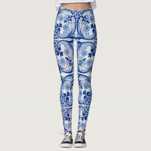 Leggings Motif en carreaux bleu et blanc portugais