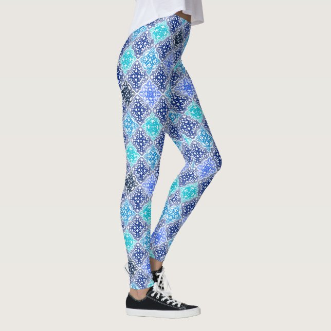 Leggings Motif en carrelage marocain peint en bleu (Droite)