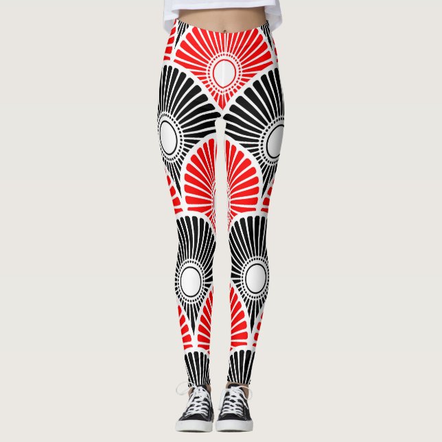 Leggings Motif en demi-cercle noir et rouge (Devant)