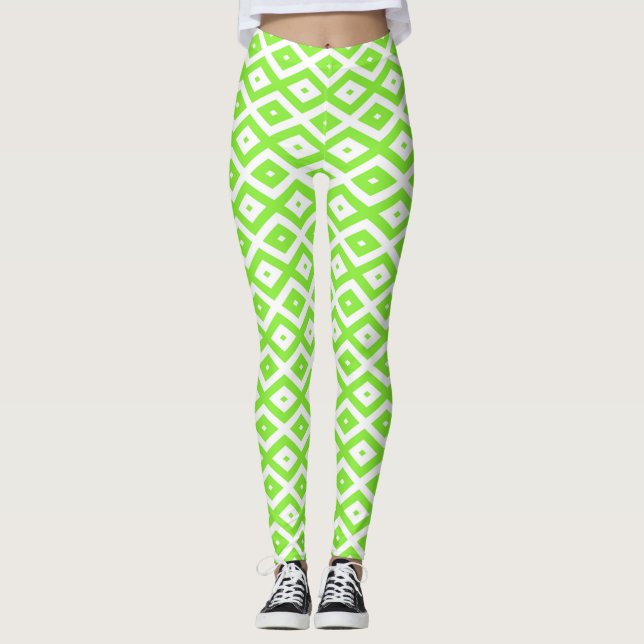 Leggings Motif en diamant vert et blanc (Devant)