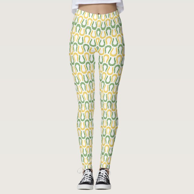 Leggings Motif en fer à cheval vert et jaune doré (Devant)