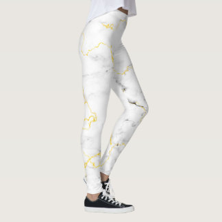 Leggings Motif en marbre blanc gris doré